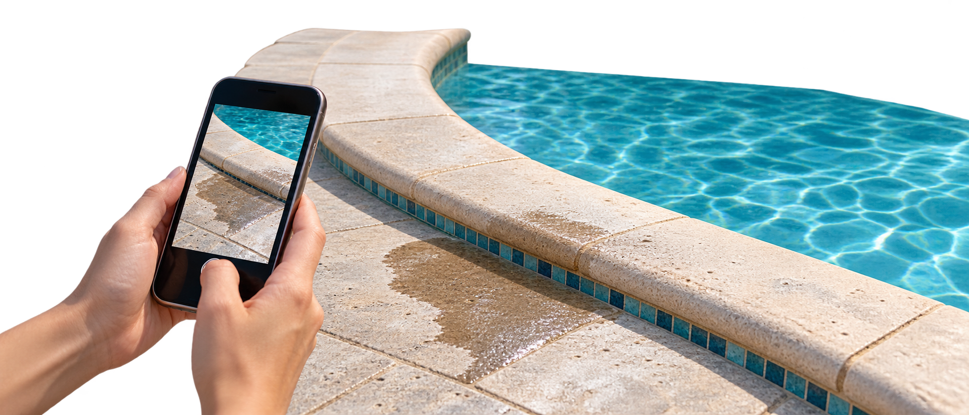 Humedad alrededor de la piscina por posible fuga: documentar los indicios Humedad alrededor de la piscina por posible fuga: registro de una zona húmeda antes de solicitar revisión